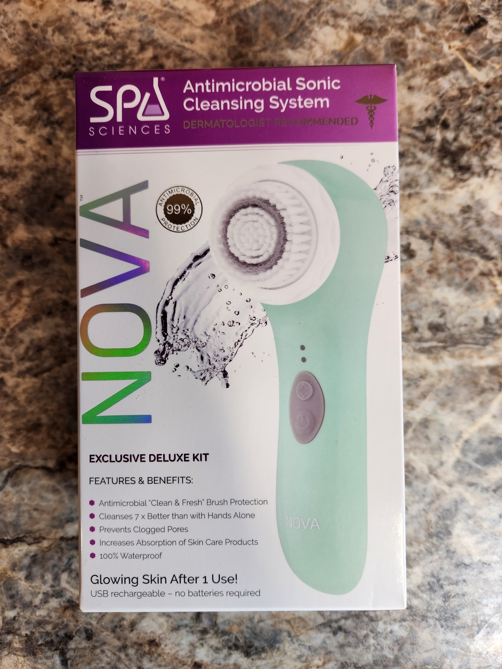 Nova Electric Facial Brush Antimicrobial Waterproof Green Unopened & Never Used
